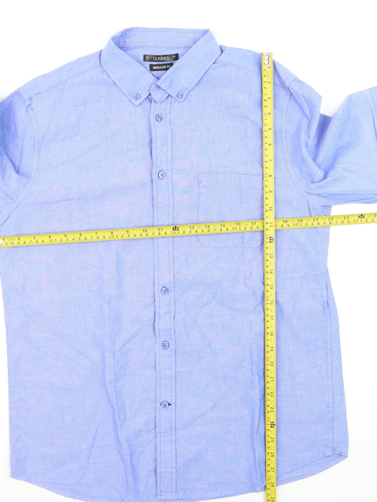 Dunnes Men Blue Regular Fit Cotton Long Sleeve Dress Shirt L