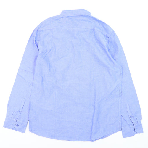 Dunnes Men Blue Regular Fit Cotton Long Sleeve Dress Shirt L
