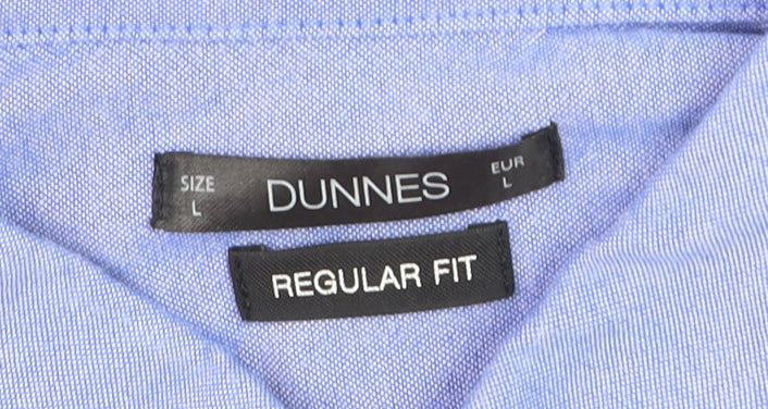 Dunnes Men Blue Regular Fit Cotton Long Sleeve Dress Shirt L