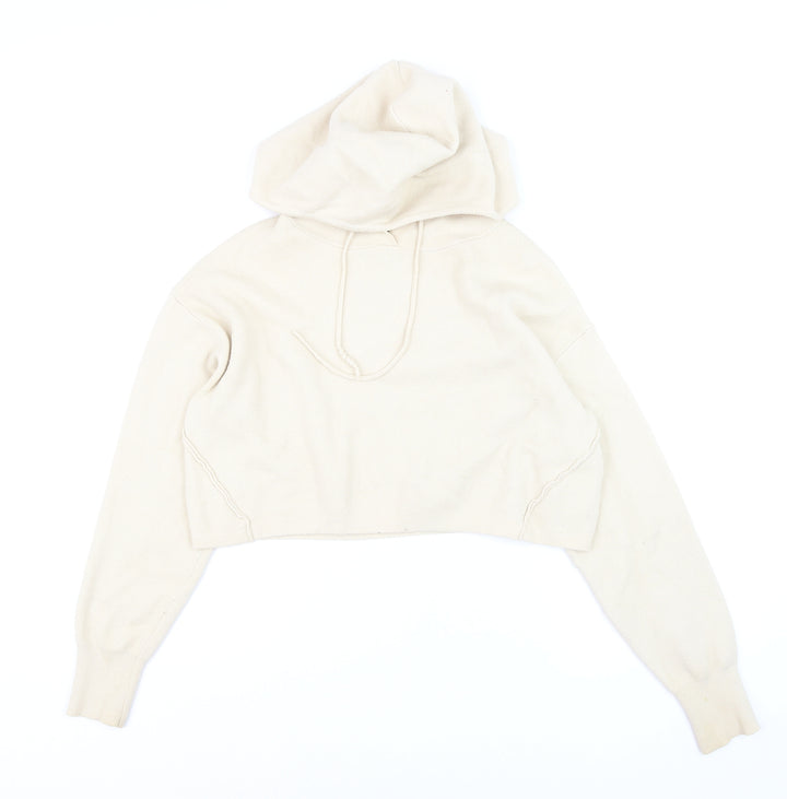 Bershka Women Beige Knit Pullover Hoodie Size 8 Regular Fit