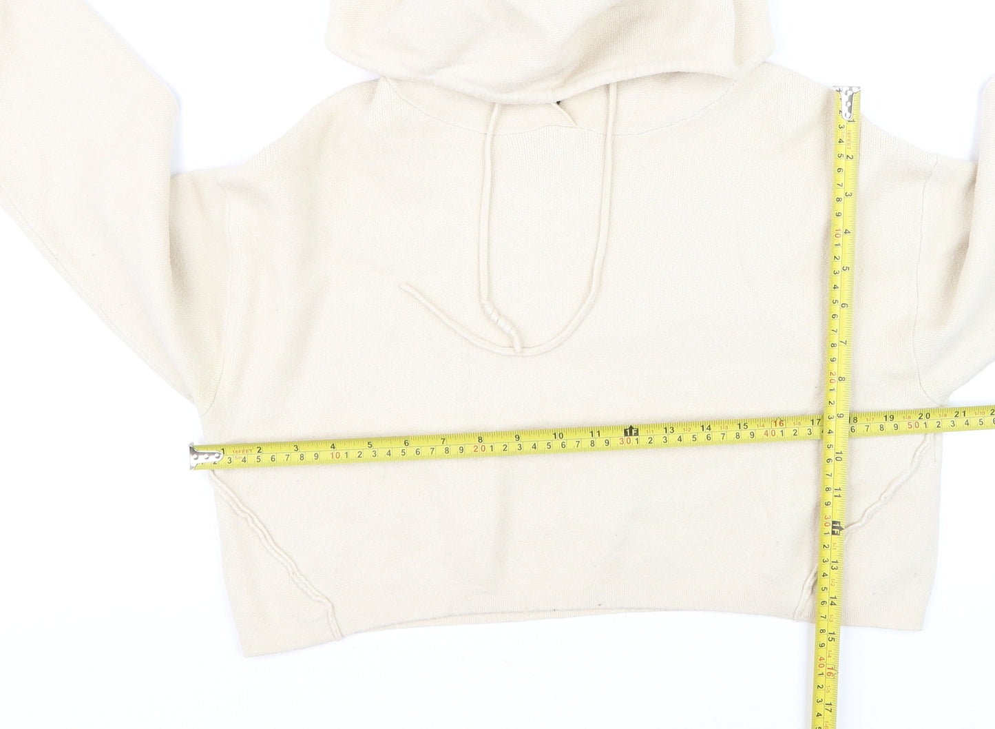 Bershka Women Beige Knit Pullover Hoodie Size 8 Regular Fit