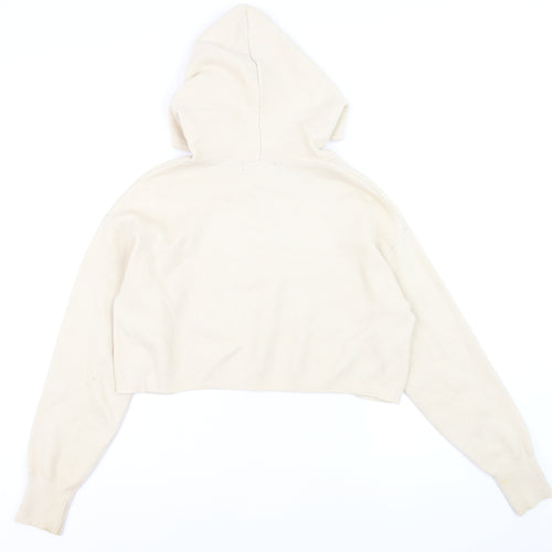 Bershka Women Beige Knit Pullover Hoodie Size 8 Regular Fit