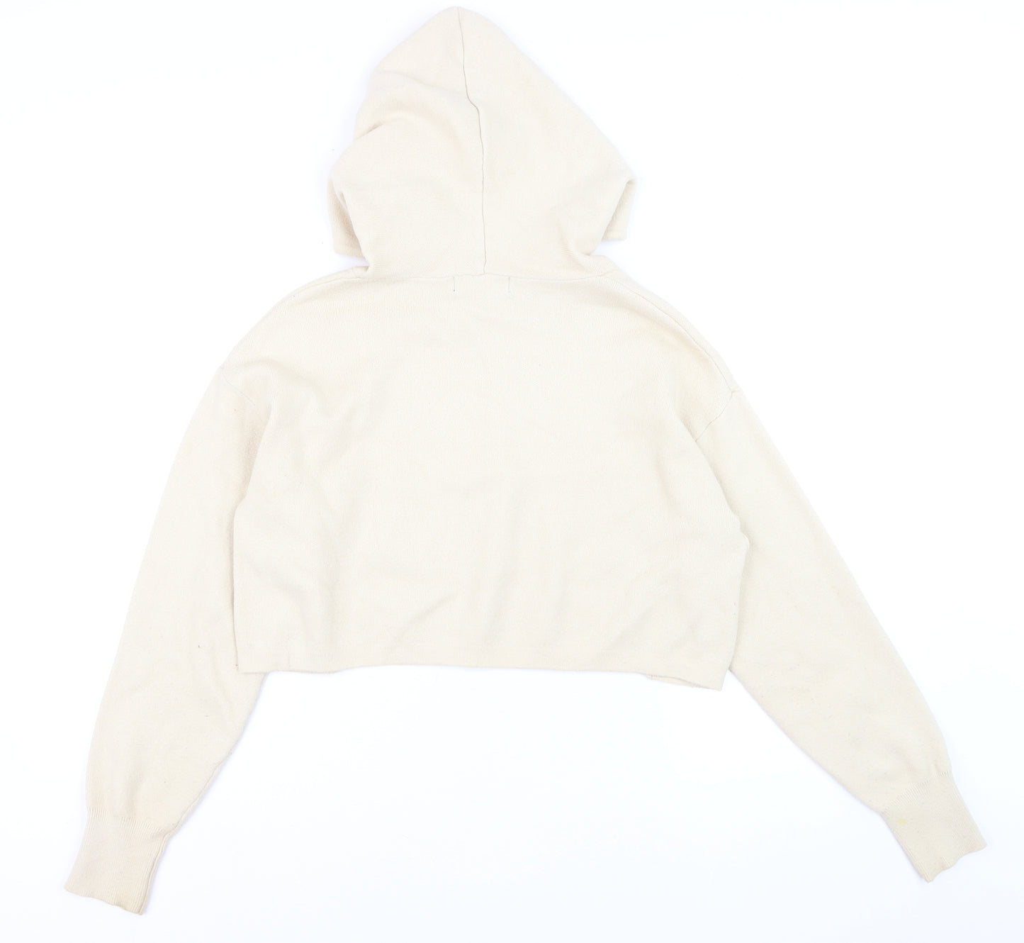 Bershka Women Beige Knit Pullover Hoodie Size 8 Regular Fit