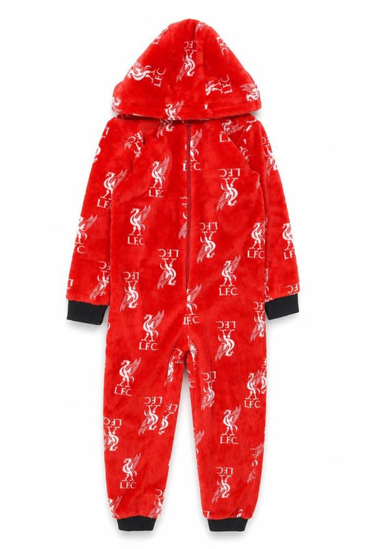 Liverpool FC Boys Red Fleece One Piece Hooded Pyjamas 5-6 Years
