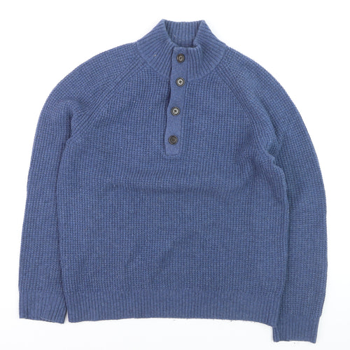Banana Republic Men's Blue Wool Henley Jumper Size M