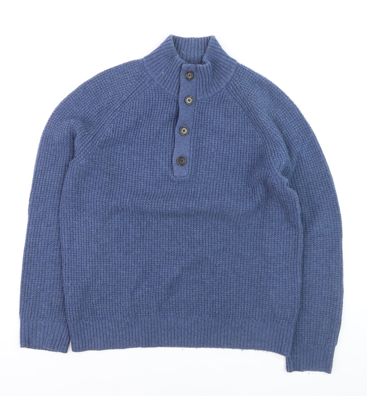 Banana Republic Men's Blue Wool Henley Jumper Size M