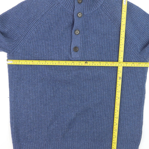 Banana Republic Men's Blue Wool Henley Jumper Size M