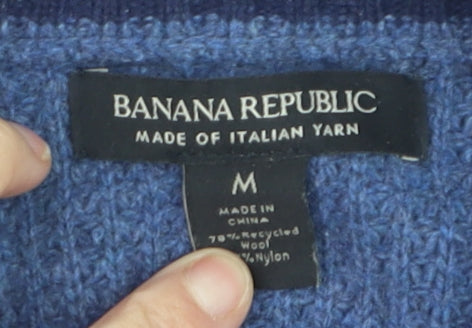 Banana Republic Men's Blue Wool Henley Jumper Size M