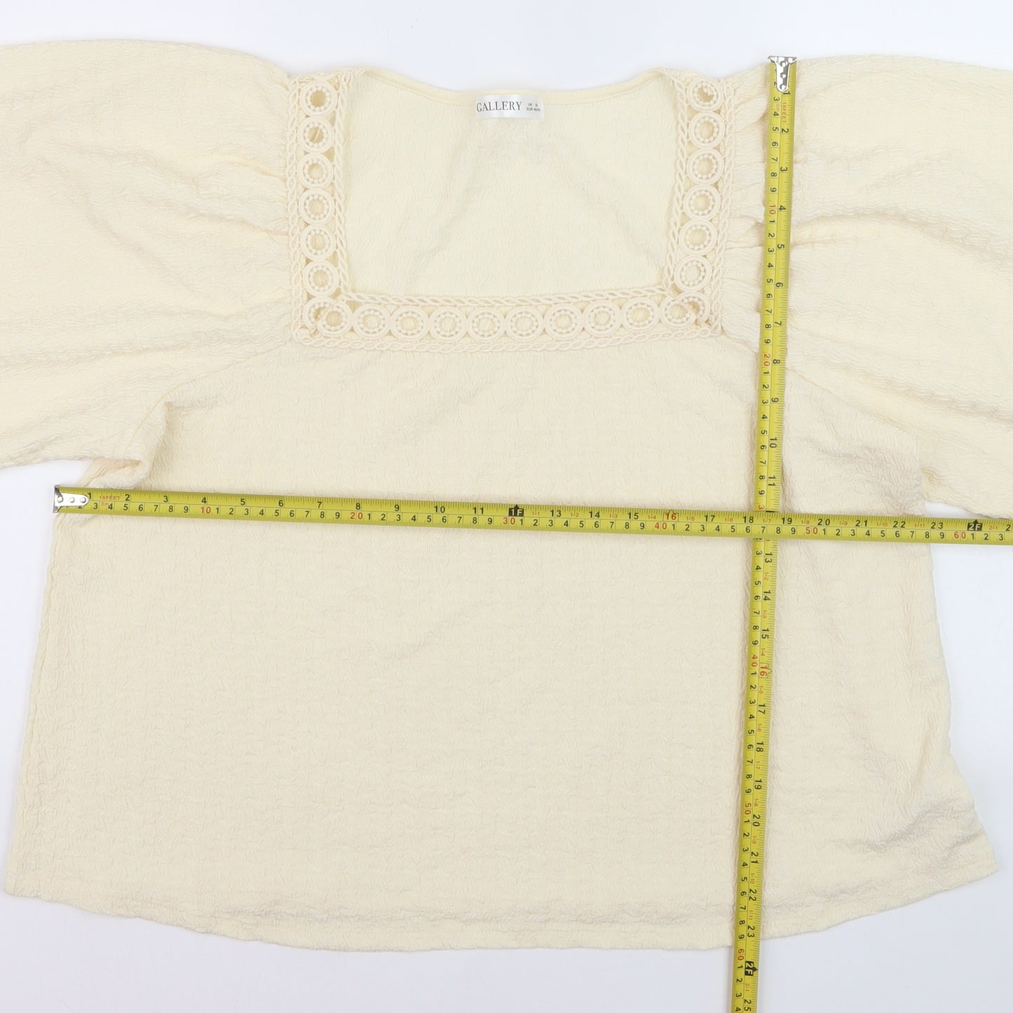 Gallery Women Ivory Bohemian Crochet Neck Blouse XL