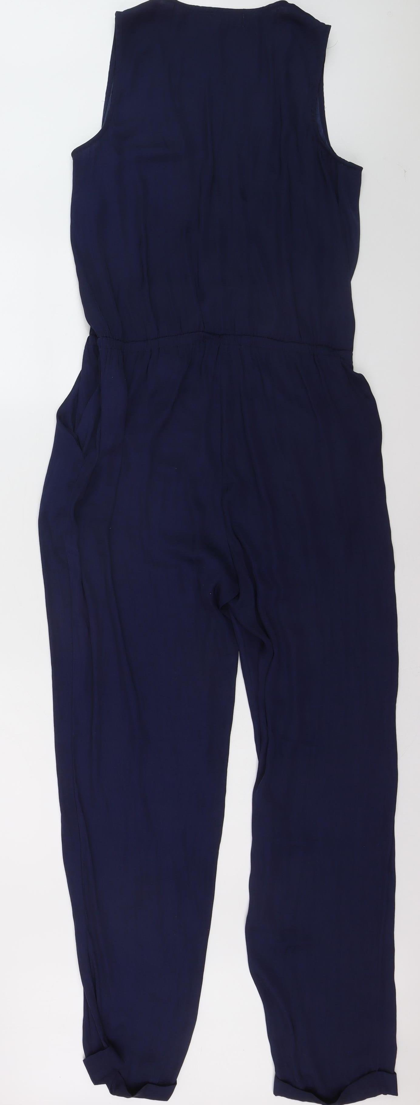 Zalando Essentials Women Blue Sleeveless V-Neck Jumpsuit Size 10