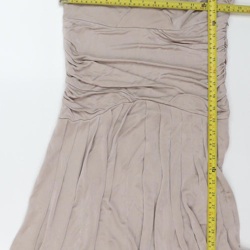Gallery Women's Beige Fit & Flare Long Sleeve V-Neck Dress Size 14