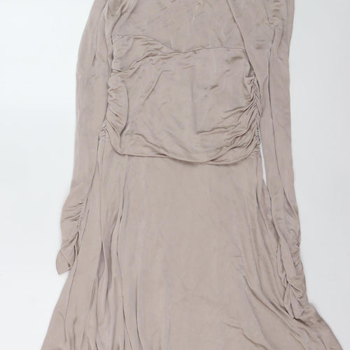 Gallery Women's Beige Fit & Flare Long Sleeve V-Neck Dress Size 14