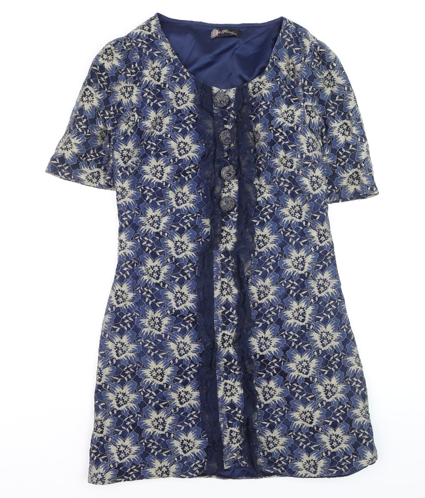 Awear Women Blue Floral Lace Shift Dress Size 14 Short Sleeve
