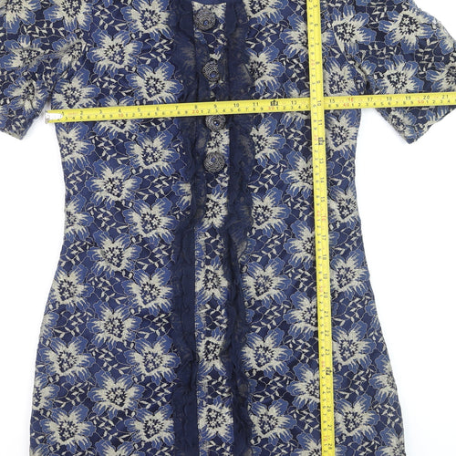 Awear Women Blue Floral Lace Shift Dress Size 14 Short Sleeve