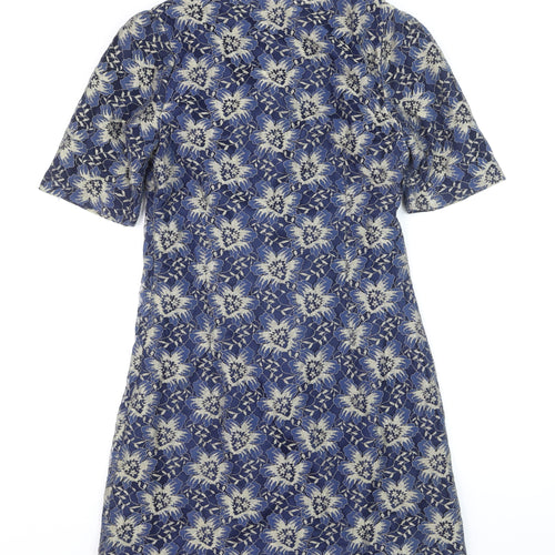 Awear Women Blue Floral Lace Shift Dress Size 14 Short Sleeve