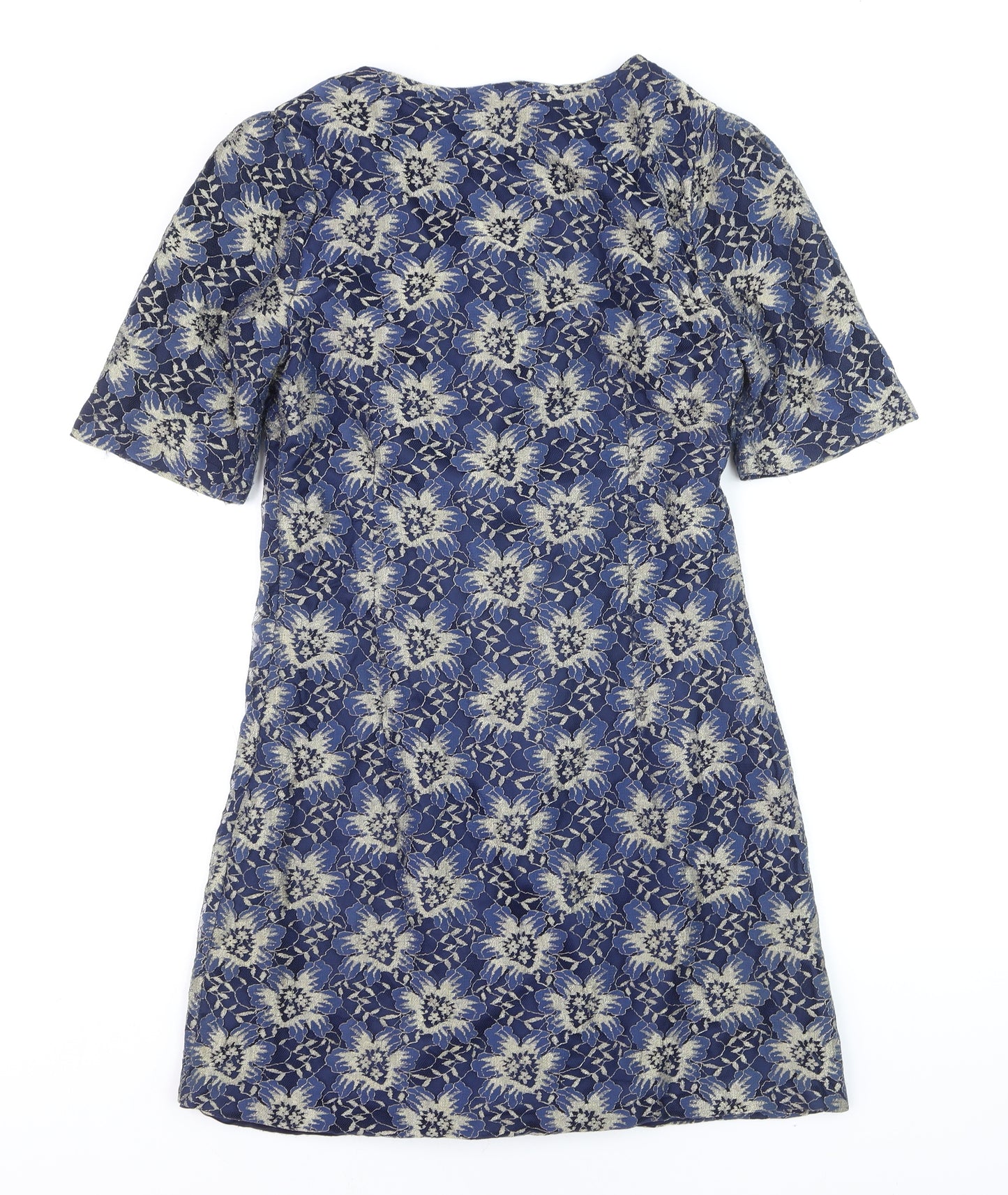 Awear Women Blue Floral Lace Shift Dress Size 14 Short Sleeve