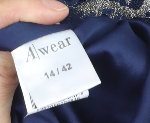 Awear Women Blue Floral Lace Shift Dress Size 14 Short Sleeve