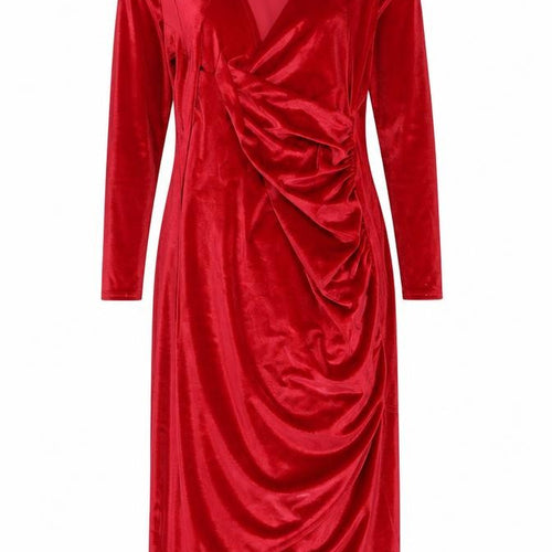 Boohoo Womens Red Velvet Ruched Wrap Dress Size 16 Long Sleeve Party
