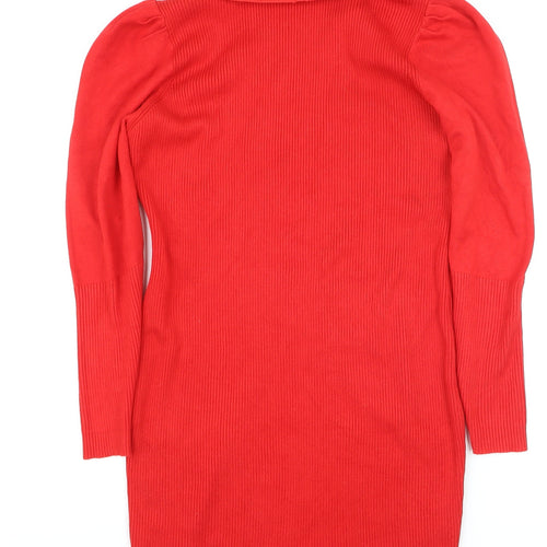 Nasty Gal Women's Red Roll Neck Long Sleeve Tunic Jumper Size L