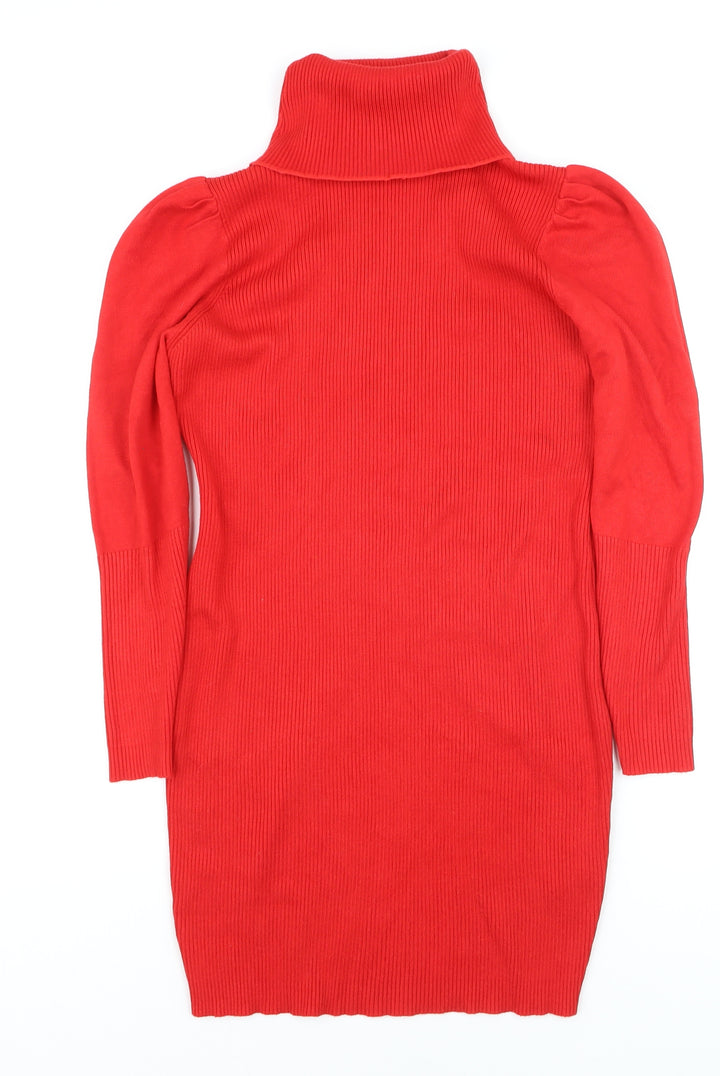 Nasty Gal Women's Red Roll Neck Long Sleeve Tunic Jumper Size L