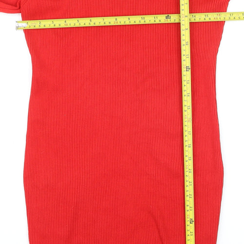 Nasty Gal Women's Red Roll Neck Long Sleeve Tunic Jumper Size L