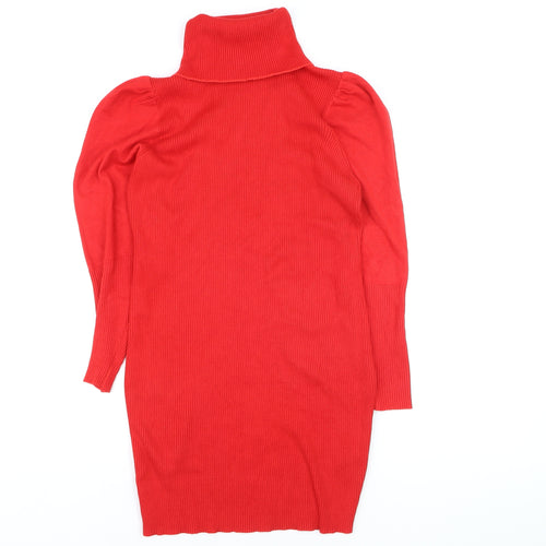 Nasty Gal Women's Red Roll Neck Long Sleeve Tunic Jumper Size L