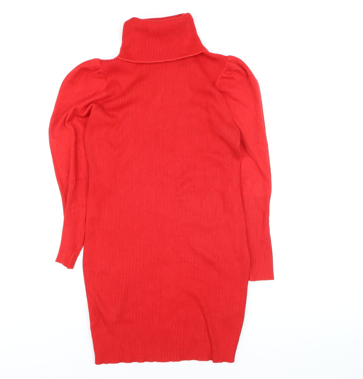 Nasty Gal Women's Red Roll Neck Long Sleeve Tunic Jumper Size L