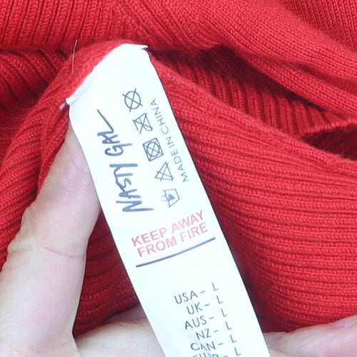 Nasty Gal Women's Red Roll Neck Long Sleeve Tunic Jumper Size L