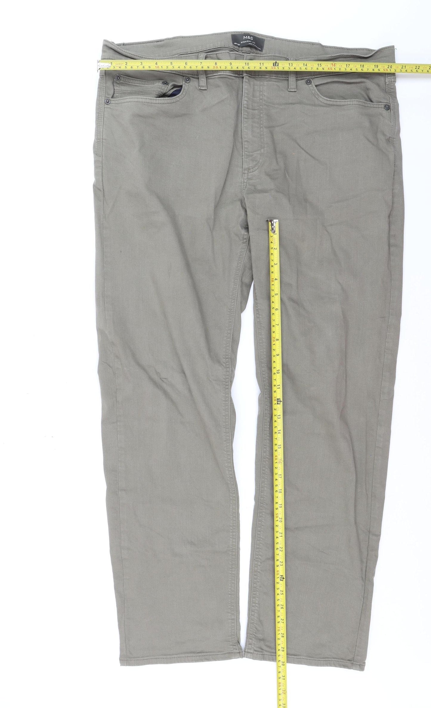 Marks and Spencer Men’s Grey Straight Fit Stretch Jeans 40x33