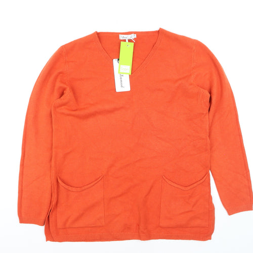 Damod Women's Orange V-Neck Long Sleeve Pullover Jumper S