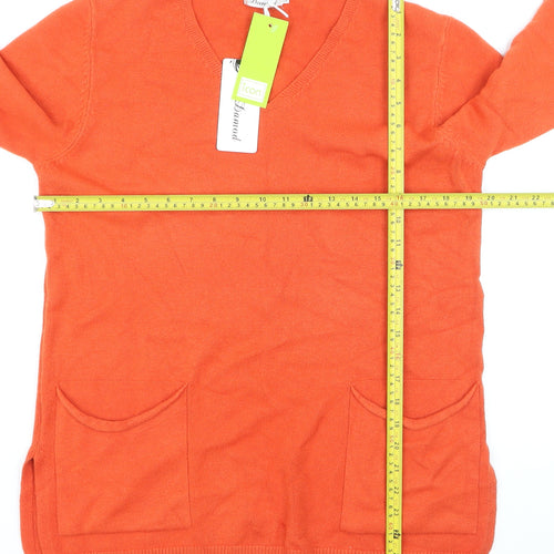 Damod Women's Orange V-Neck Long Sleeve Pullover Jumper S