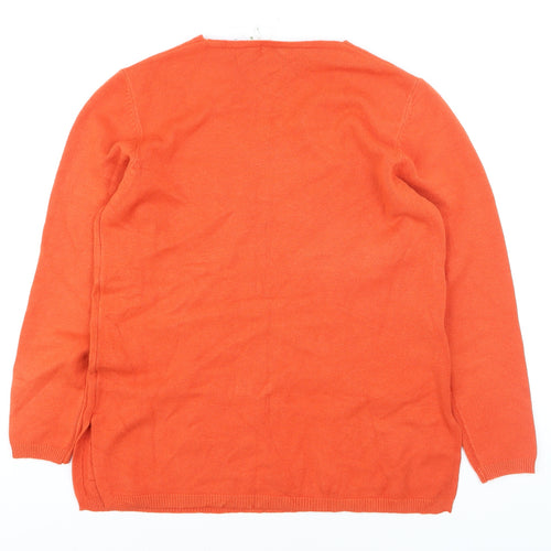 Damod Women's Orange V-Neck Long Sleeve Pullover Jumper S
