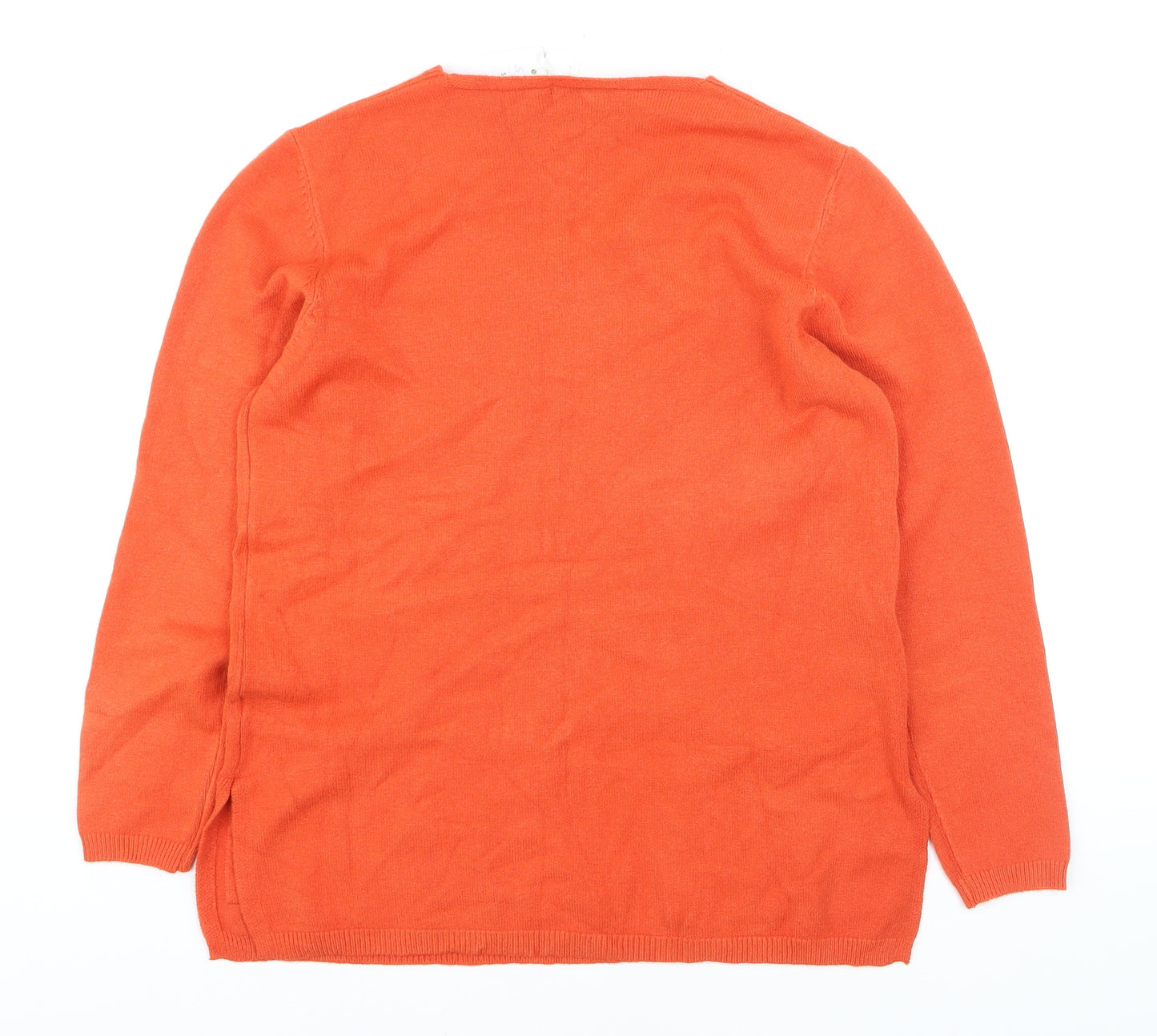 Damod Women's Orange V-Neck Long Sleeve Pullover Jumper S