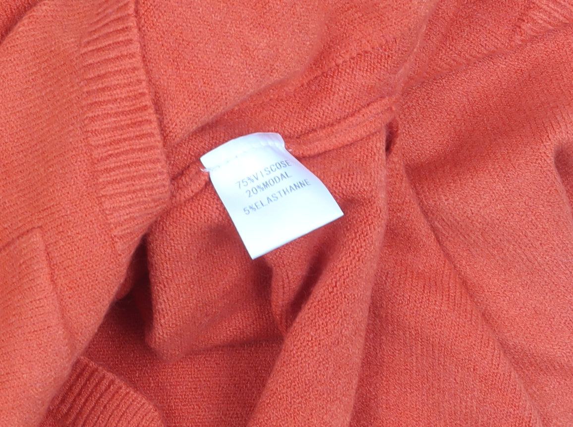 Damod Women's Orange V-Neck Long Sleeve Pullover Jumper S