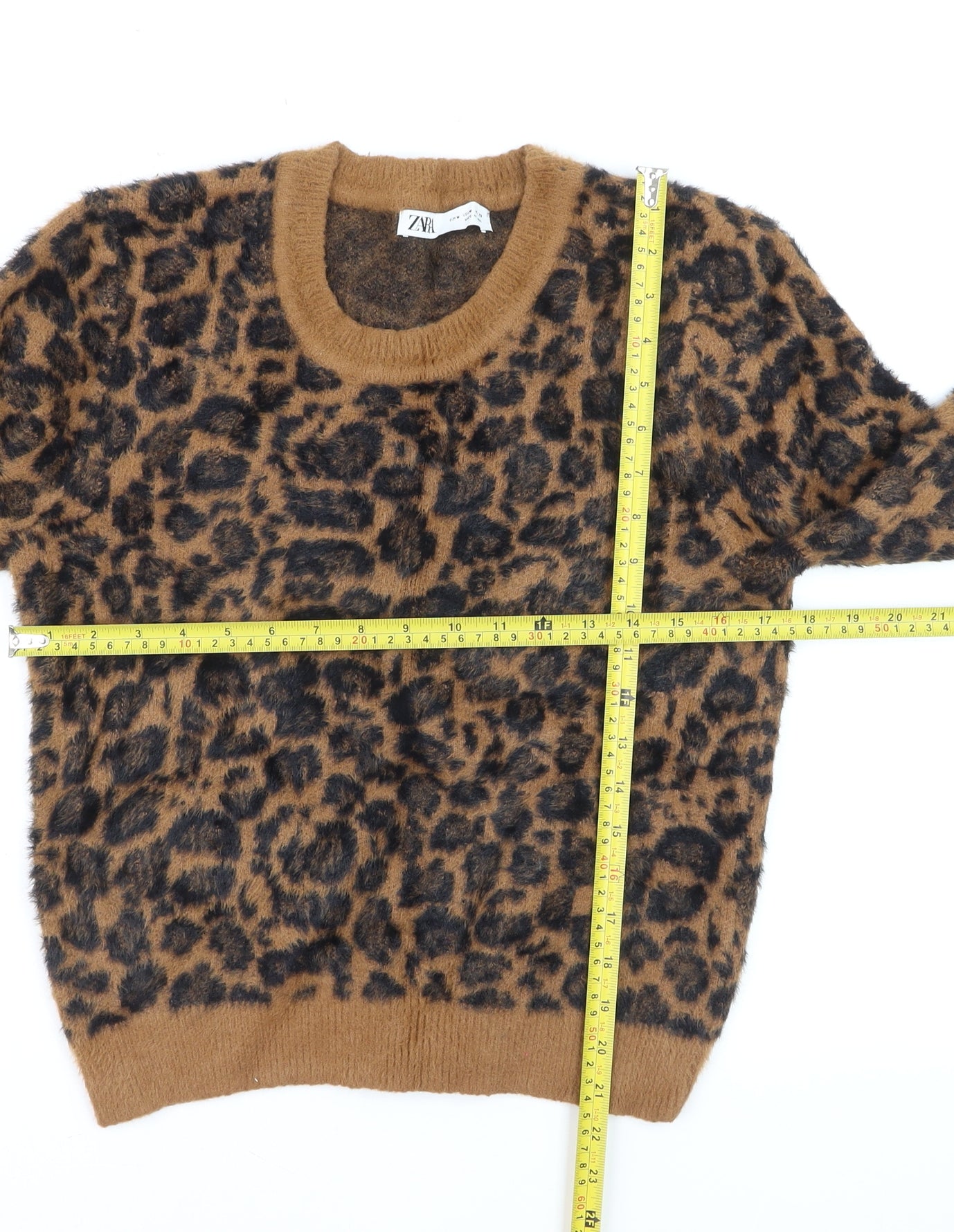 ZARA Women Brown Leopard Print Fuzzy Knit Jumper Size 12