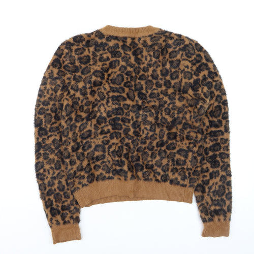 ZARA Women Brown Leopard Print Fuzzy Knit Jumper Size 12
