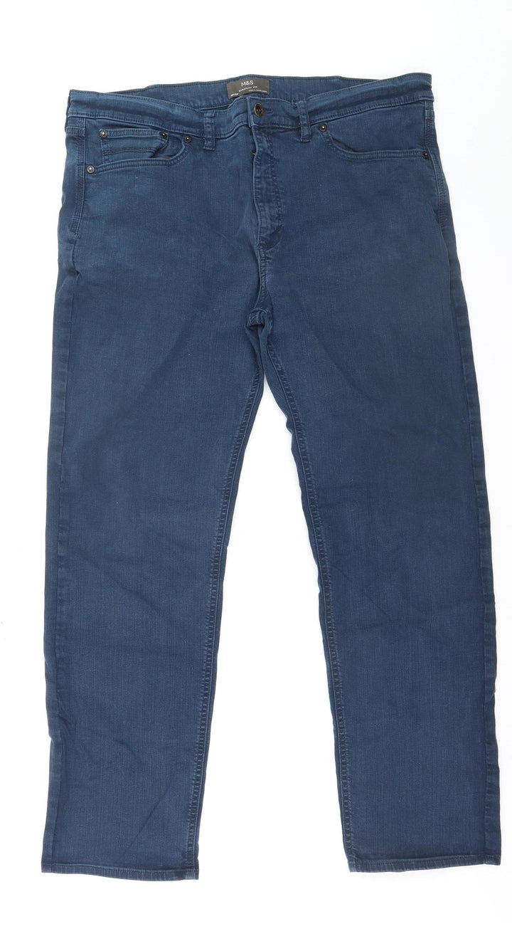 Marks and Spencer Men's Blue Straight Fit Jeans 40W 33L Cotton Blend