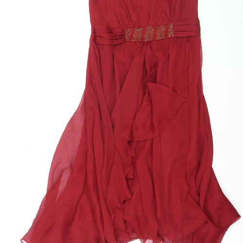 Teatro Women's Red Midi Wrap Dress Size 10 Beaded Chiffon