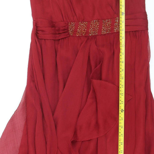 Teatro Women's Red Midi Wrap Dress Size 10 Beaded Chiffon