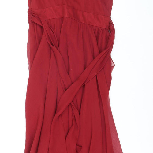 Teatro Women's Red Midi Wrap Dress Size 10 Beaded Chiffon