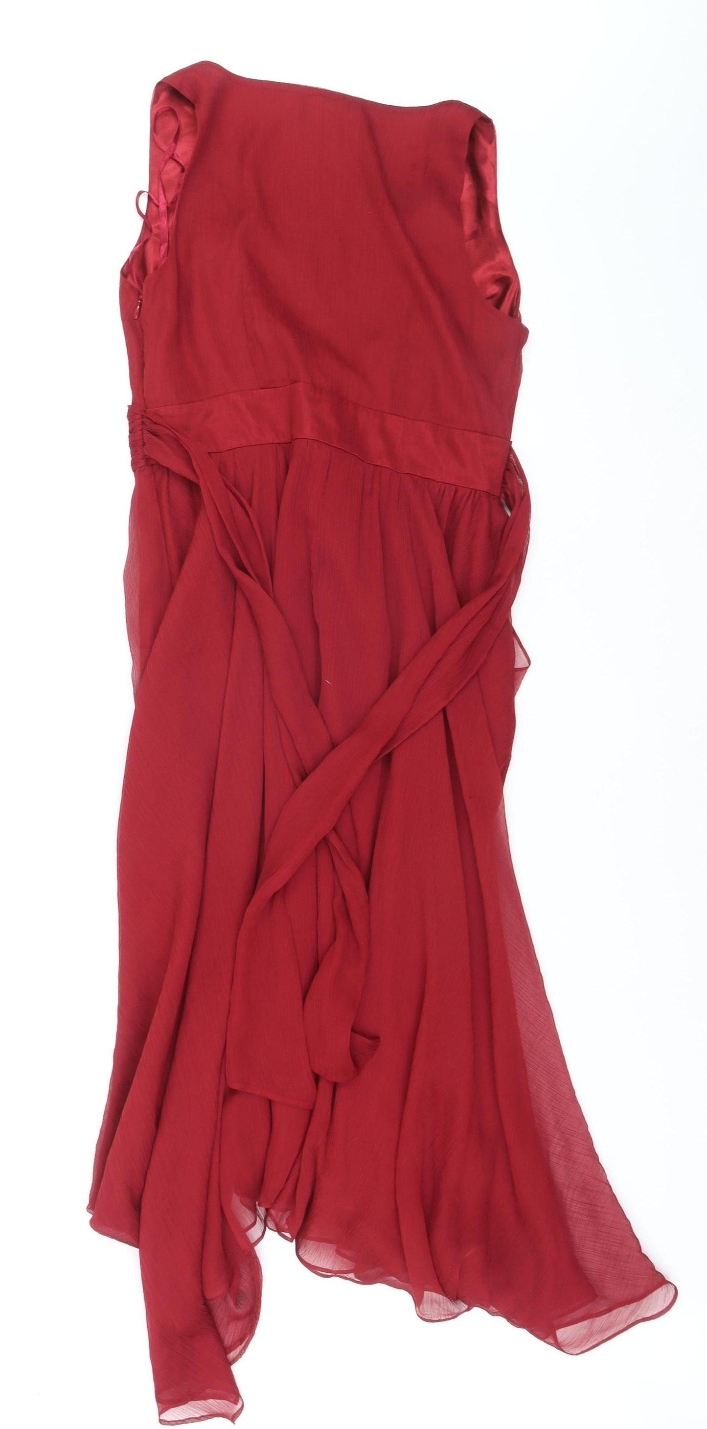 Teatro Women's Red Midi Wrap Dress Size 10 Beaded Chiffon