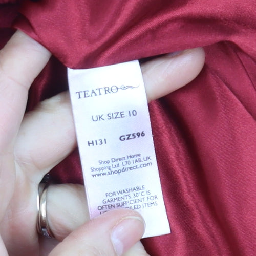 Teatro Women's Red Midi Wrap Dress Size 10 Beaded Chiffon