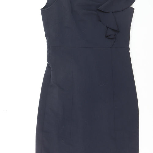 Street One Women's Blue Sleeveless Ruffle Sheath Dress Size 12