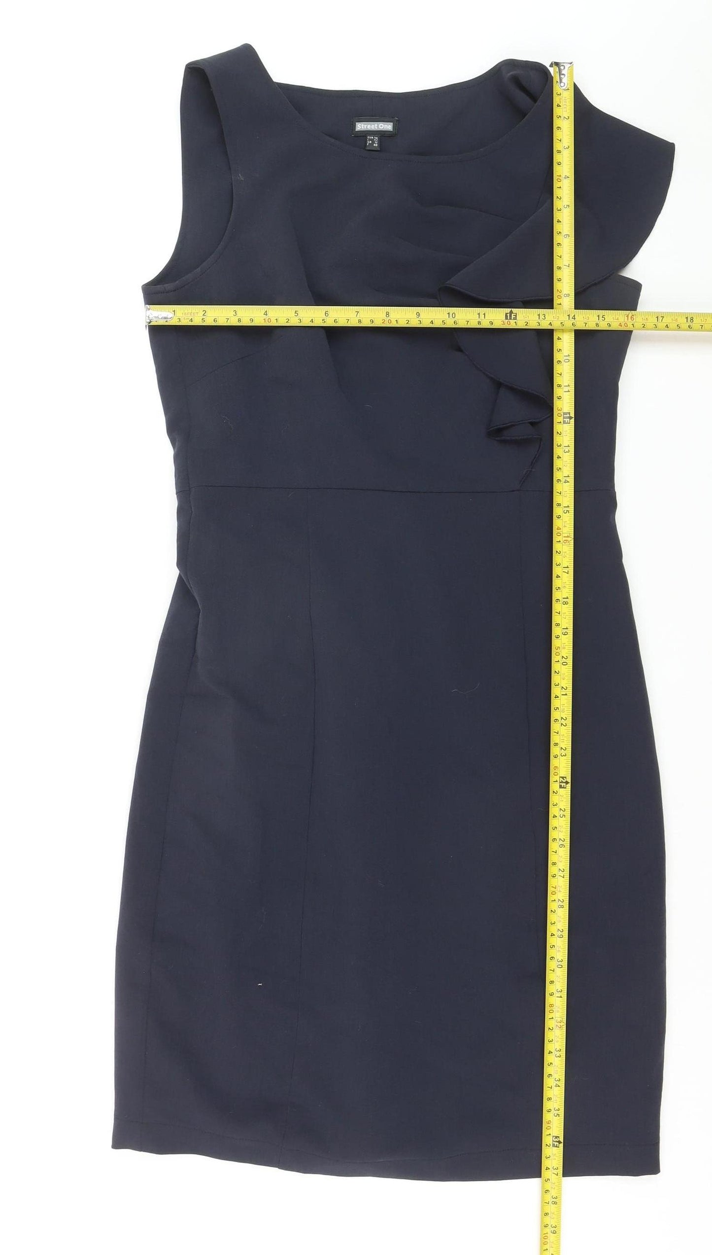 Street One Women's Blue Sleeveless Ruffle Sheath Dress Size 12