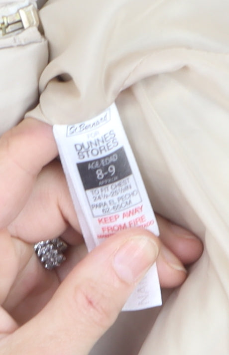 Dunnes Stores Teens Beige Long Puffer Coat Hooded Faux Fur Trim Size 8