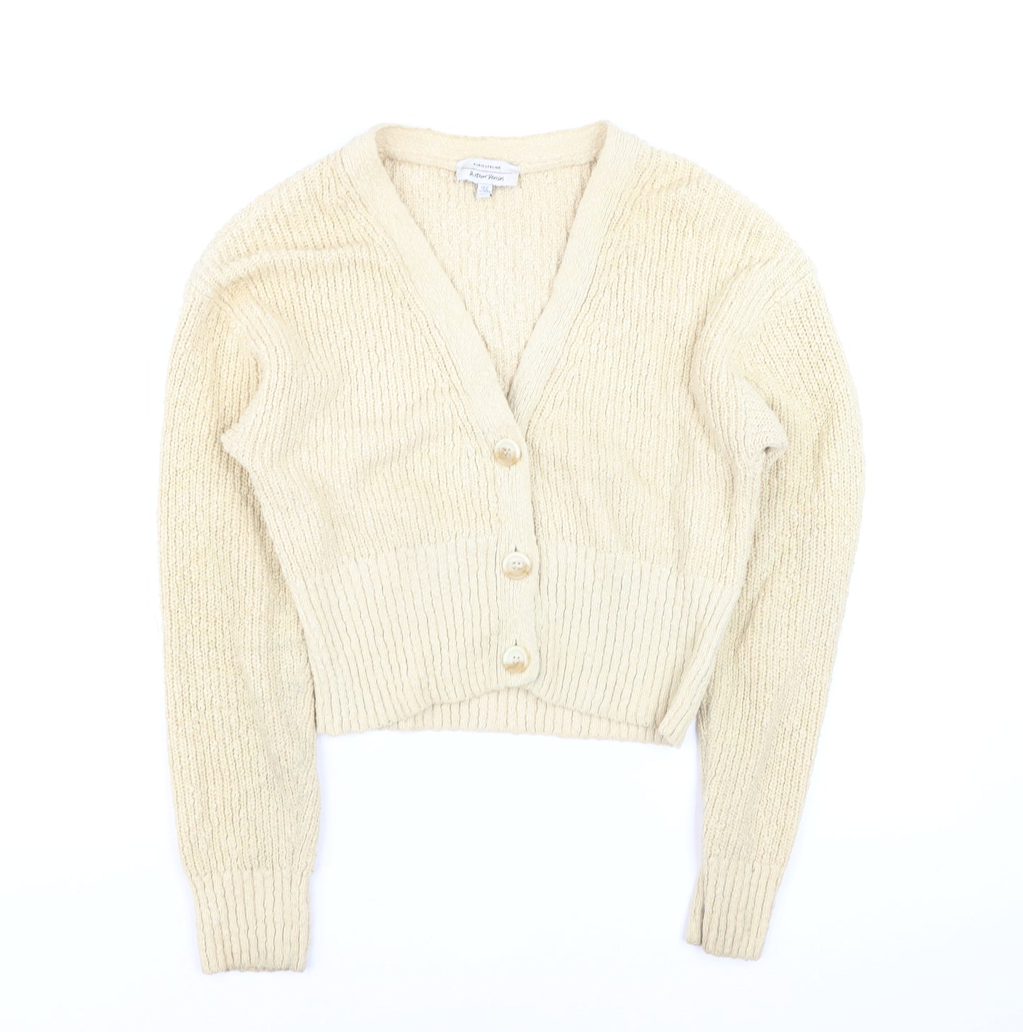 & Other Stories Women Beige Chunky-Knit V-Neck Cardigan XS