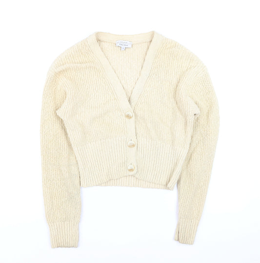 & Other Stories Women Beige Chunky-Knit V-Neck Cardigan XS