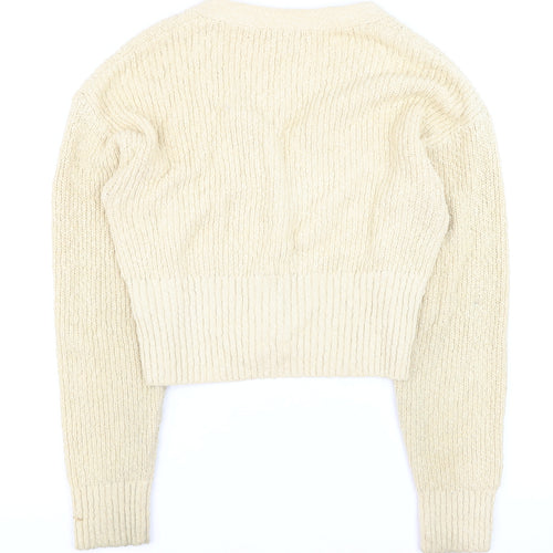 & Other Stories Women Beige Chunky-Knit V-Neck Cardigan XS