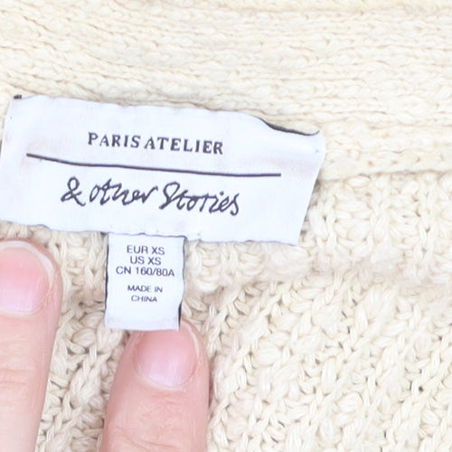 & Other Stories Women Beige Chunky-Knit V-Neck Cardigan XS