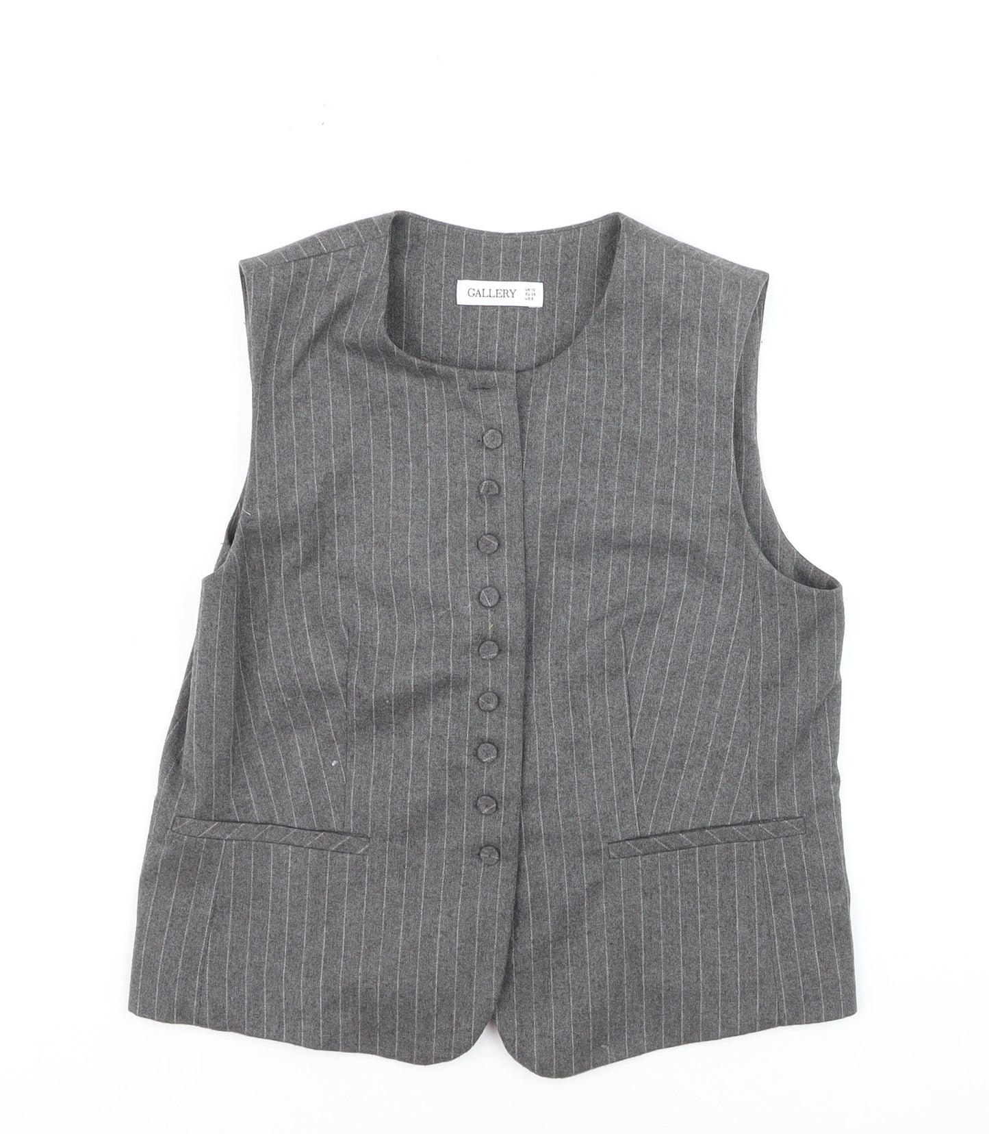 Gallery Women's Grey Pinstripe Wool Blend Waistcoat UK 10